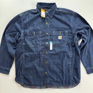 NEW Carhartt Relaxed Fit Fleece Lined Full Snap Denim Shirt Jacket TJ5605 -  XL